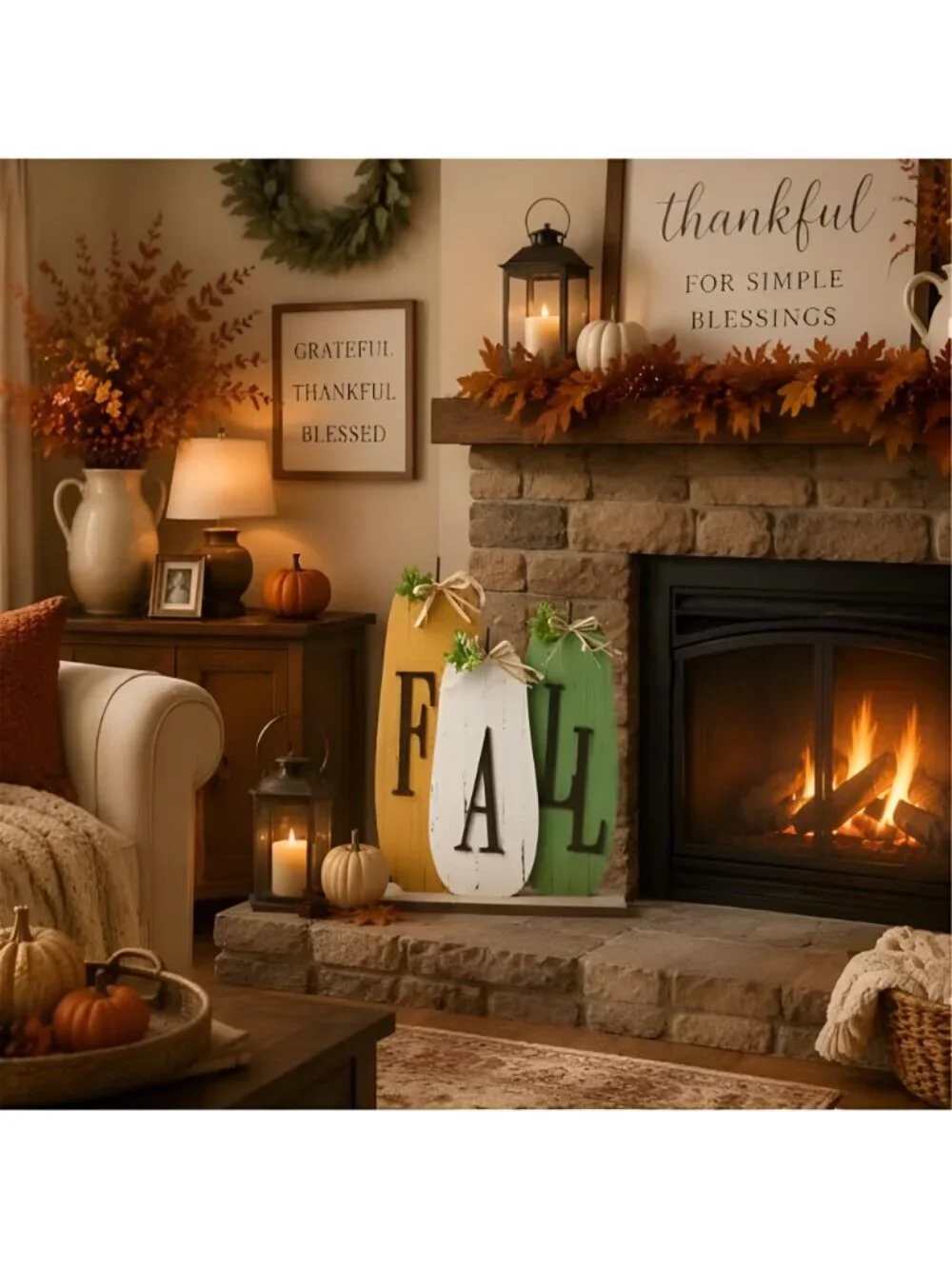 Fall Decorations for Home Pumpkin Sign Thanksgivin Farmhouse Vintage Wooden